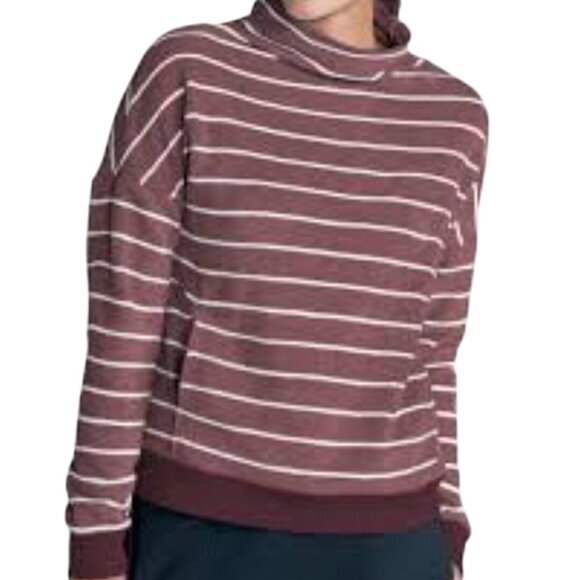 Toad&Co Cashmoore T Neck Pullover Brown Velour Striped Kangaroo Pocket Size XL - Picture 1 of 7